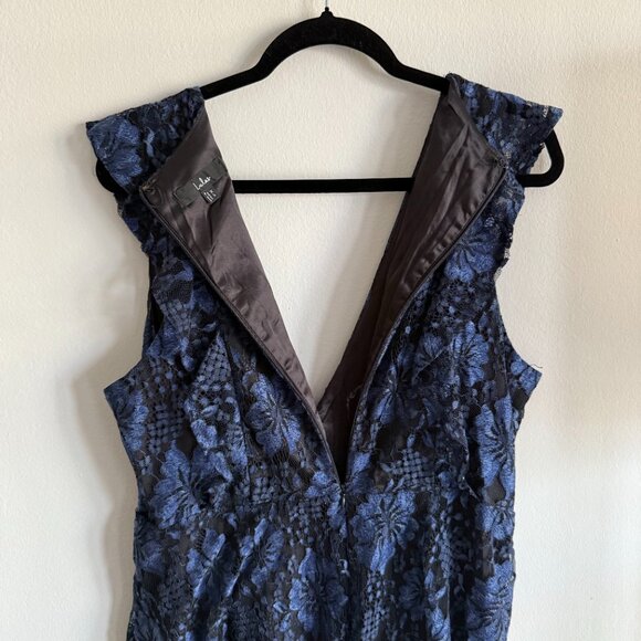 Lulus Molinetto Navy Blue Lace Ruffled Tiered Sleeveless Maxi Dress - Size XL - Picture 8 of 9